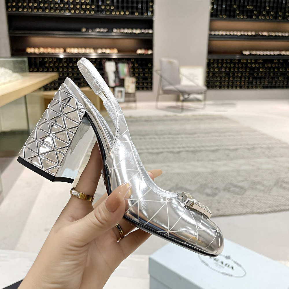 Prada Metallic Leather Slingback Pumps - DopestKickz