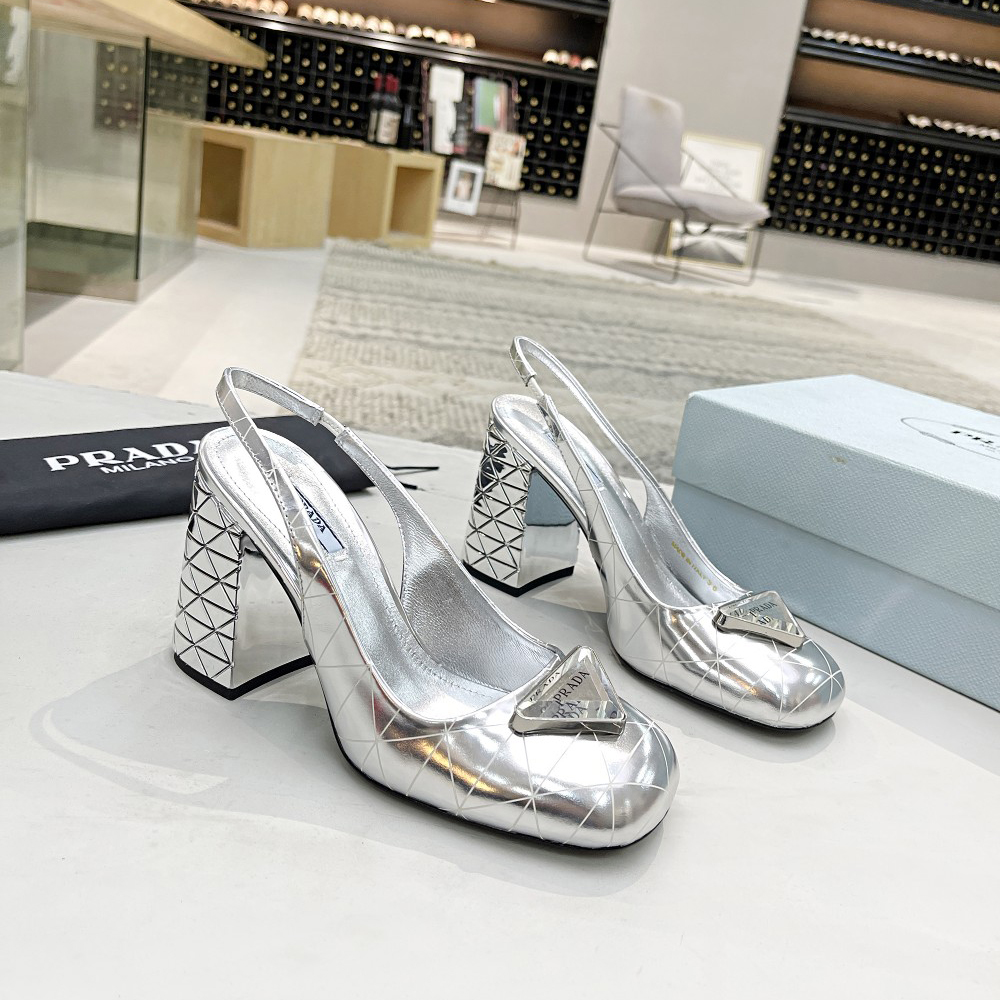 Prada Metallic Leather Slingback Pumps - DopestKickz