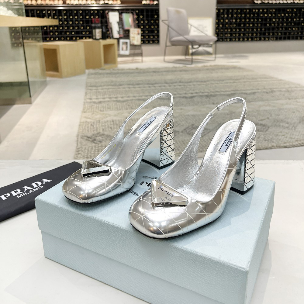 Prada Metallic Leather Slingback Pumps - DopestKickz