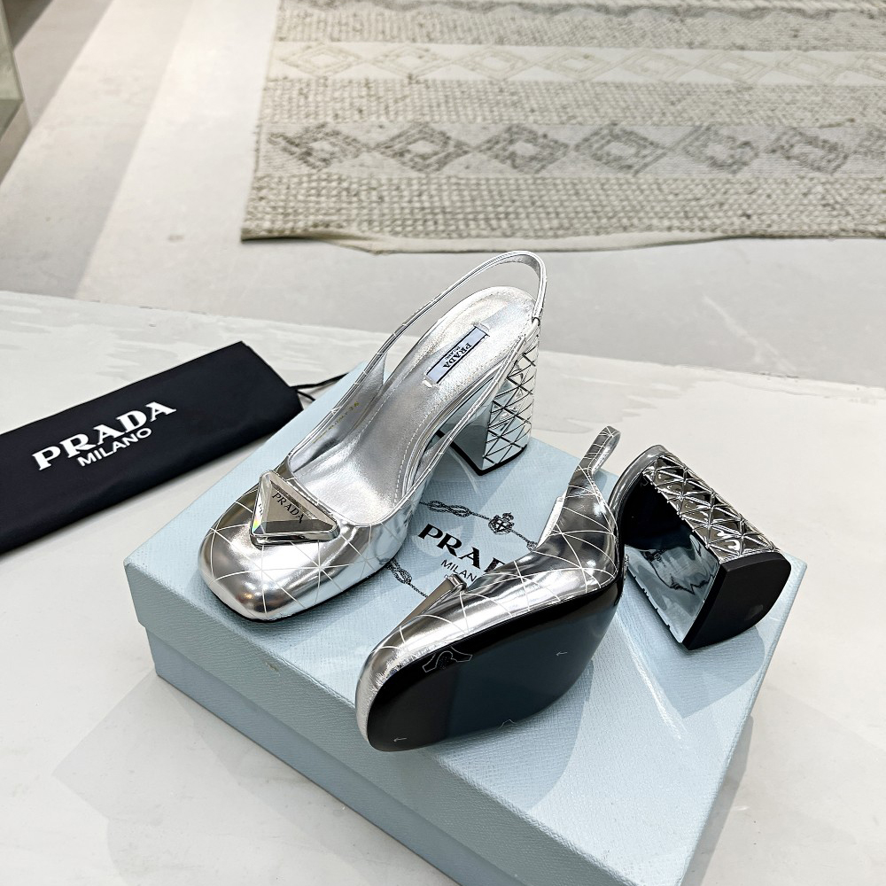 Prada Metallic Leather Slingback Pumps - DopestKickz