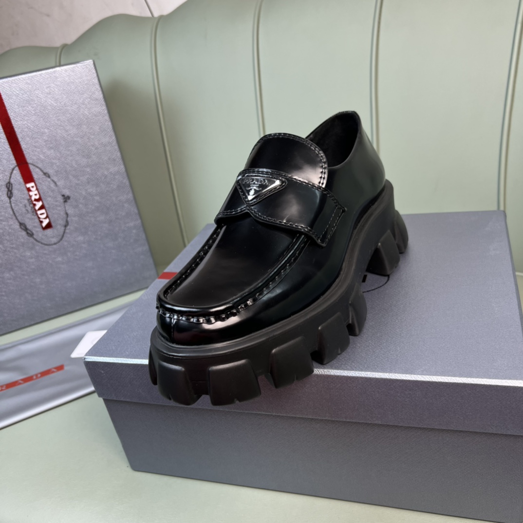 Prada Monolith Brushed Leather Loafers - DopestKickz