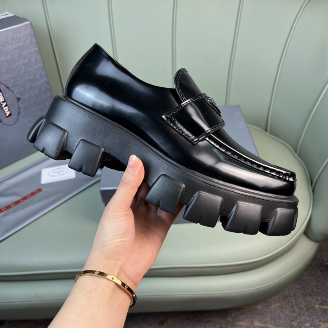 Prada Monolith Brushed Leather Loafers - DopestKickz