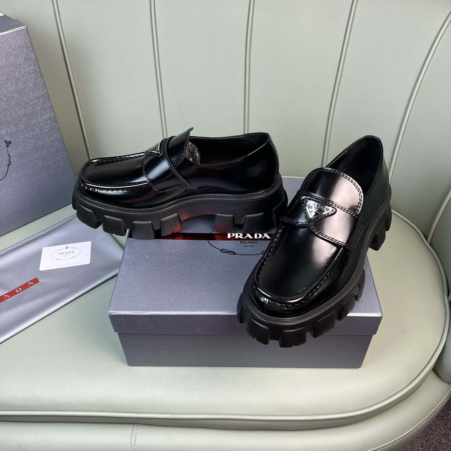 Prada Monolith Brushed Leather Loafers - DopestKickz