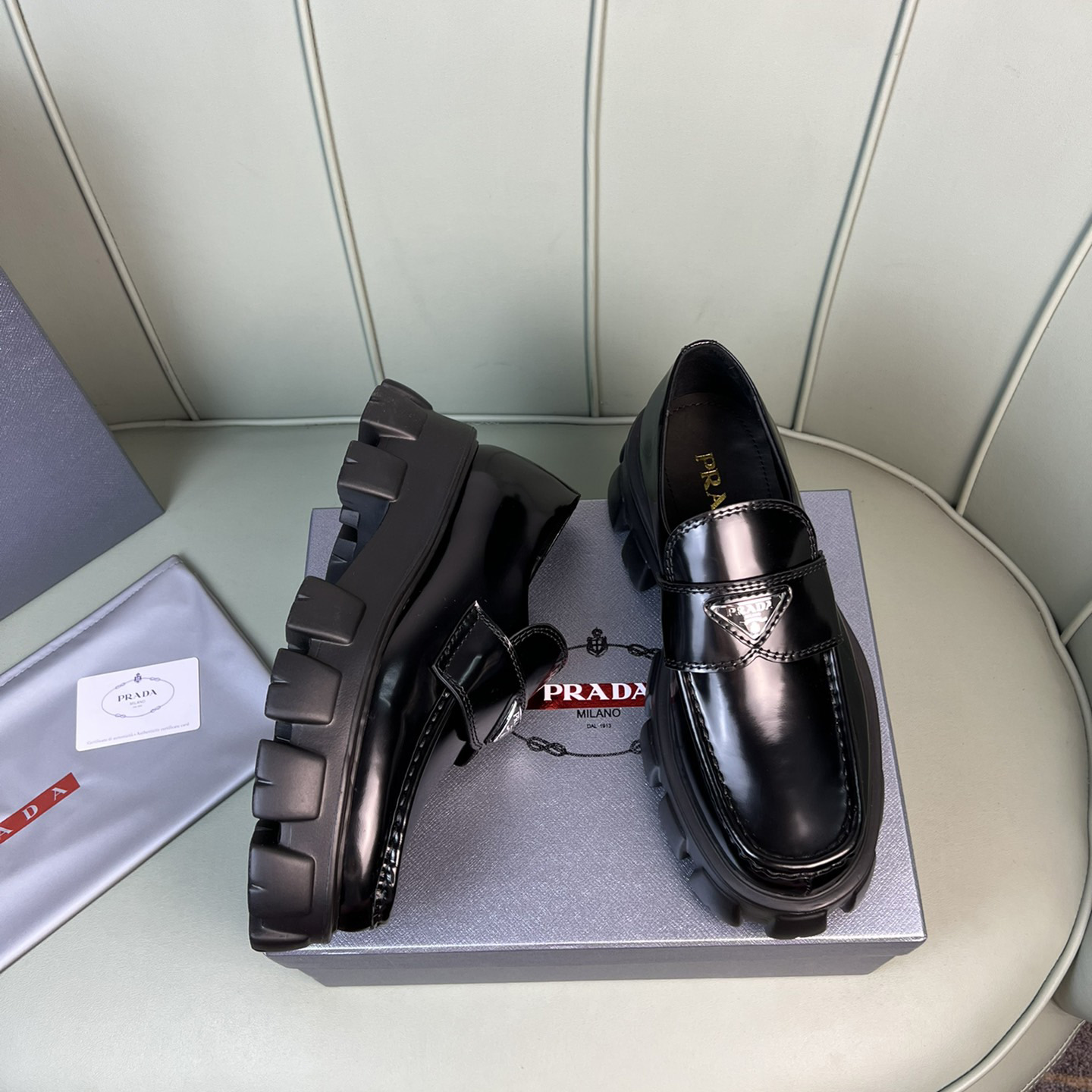 Prada Monolith Brushed Leather Loafers - DopestKickz