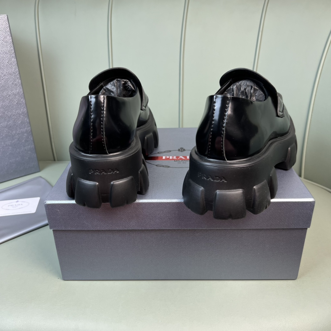 Prada Monolith Brushed Leather Loafers - DopestKickz
