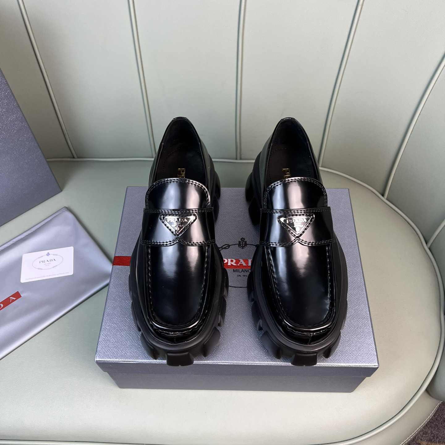Prada Monolith Brushed Leather Loafers - DopestKickz