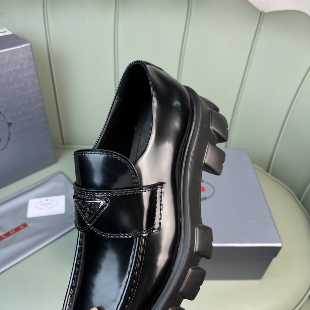 Prada Monolith Brushed Leather Loafers - DopestKickz