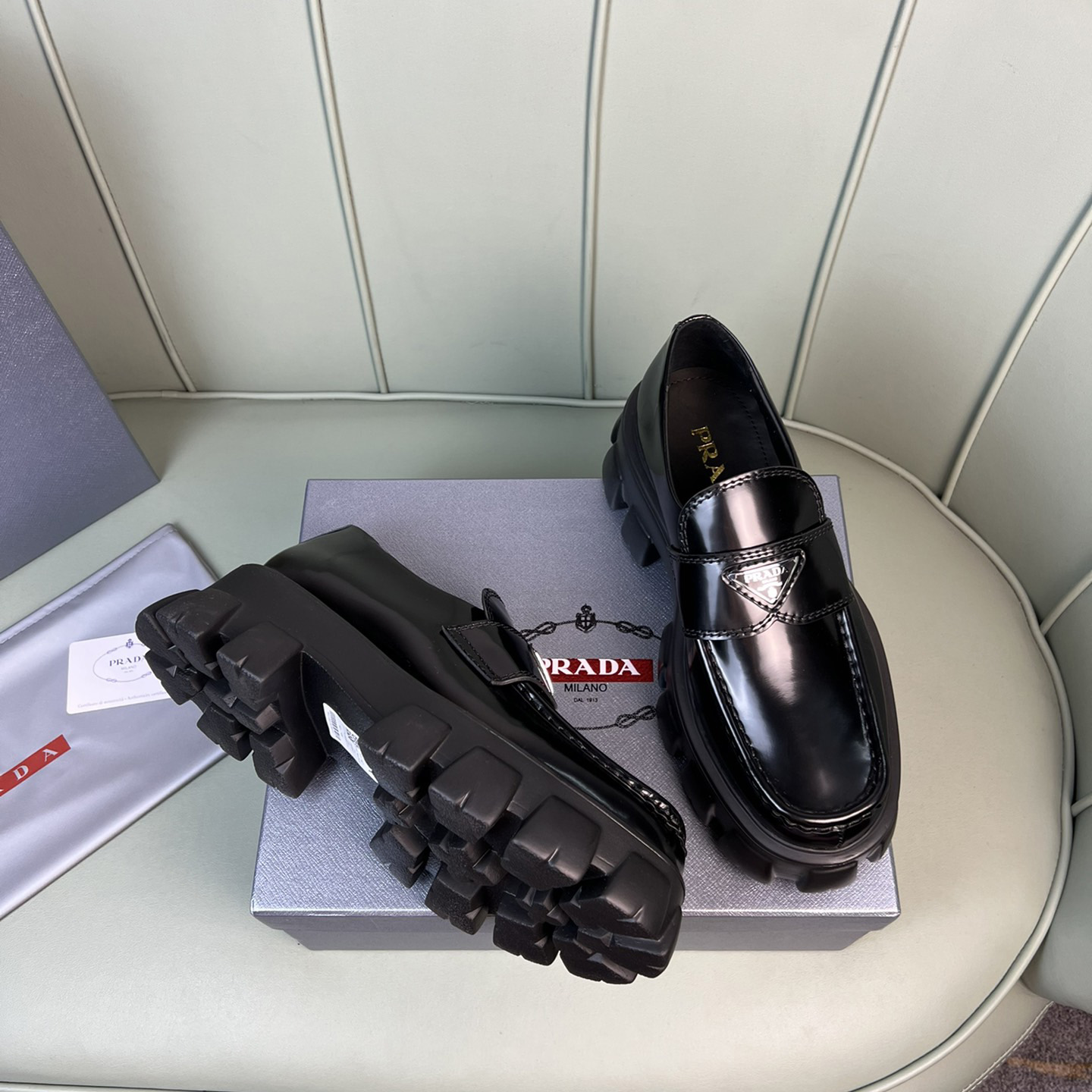 Prada Monolith Brushed Leather Loafers - DopestKickz