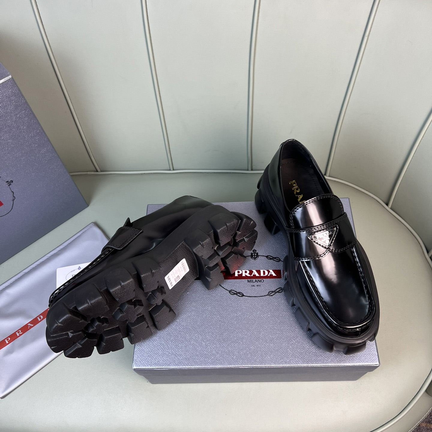 Prada Monolith Brushed Leather Loafers - DopestKickz