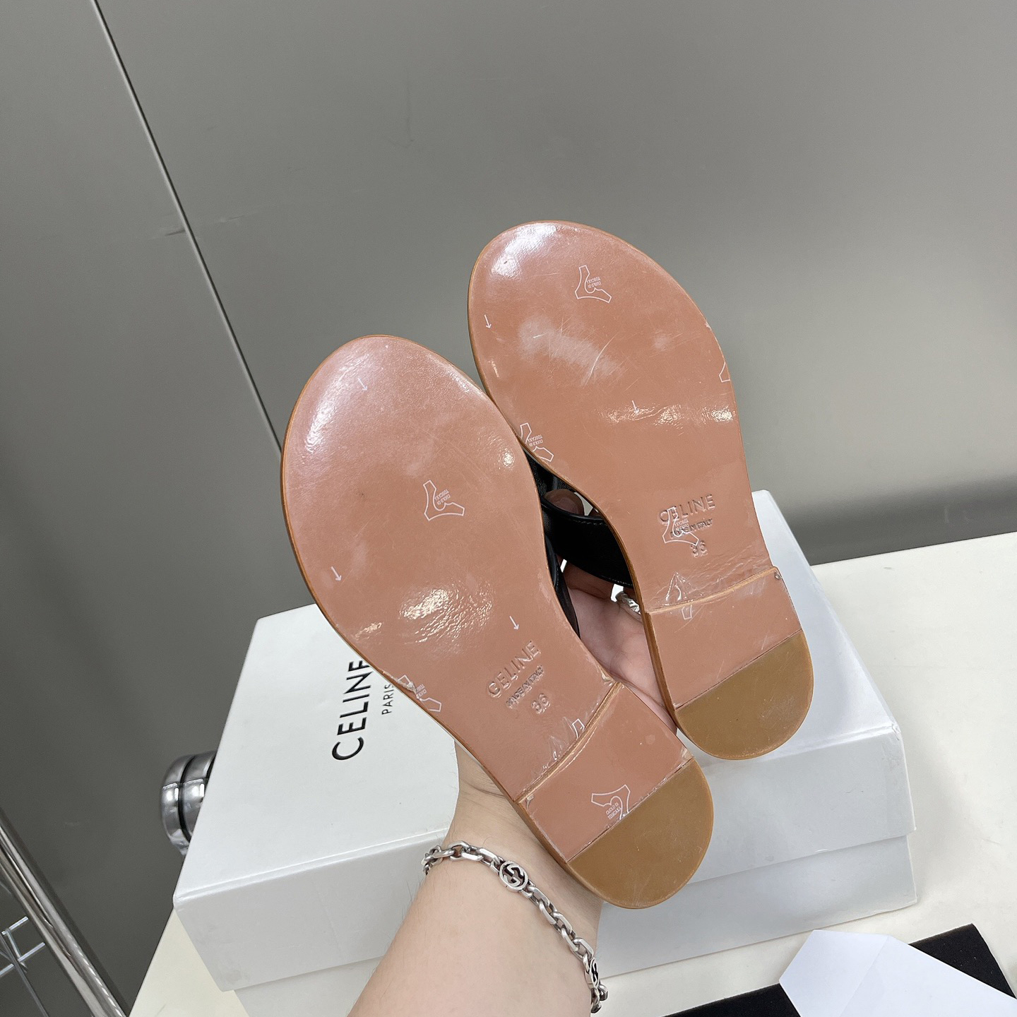 Celine Triomphe Flat Thong In Calfskin Black - DopestKickz