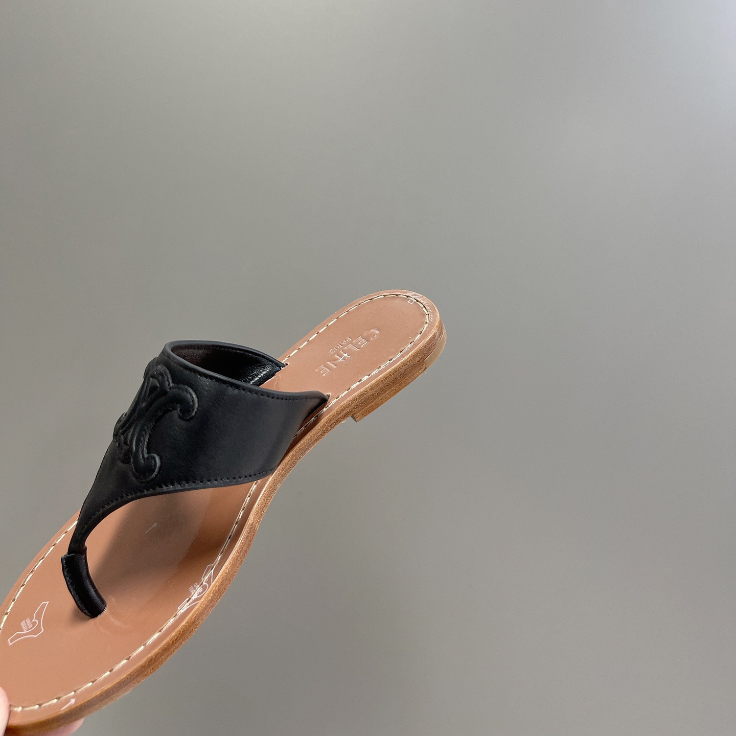 Celine Triomphe Flat Thong In Calfskin Black - DopestKickz