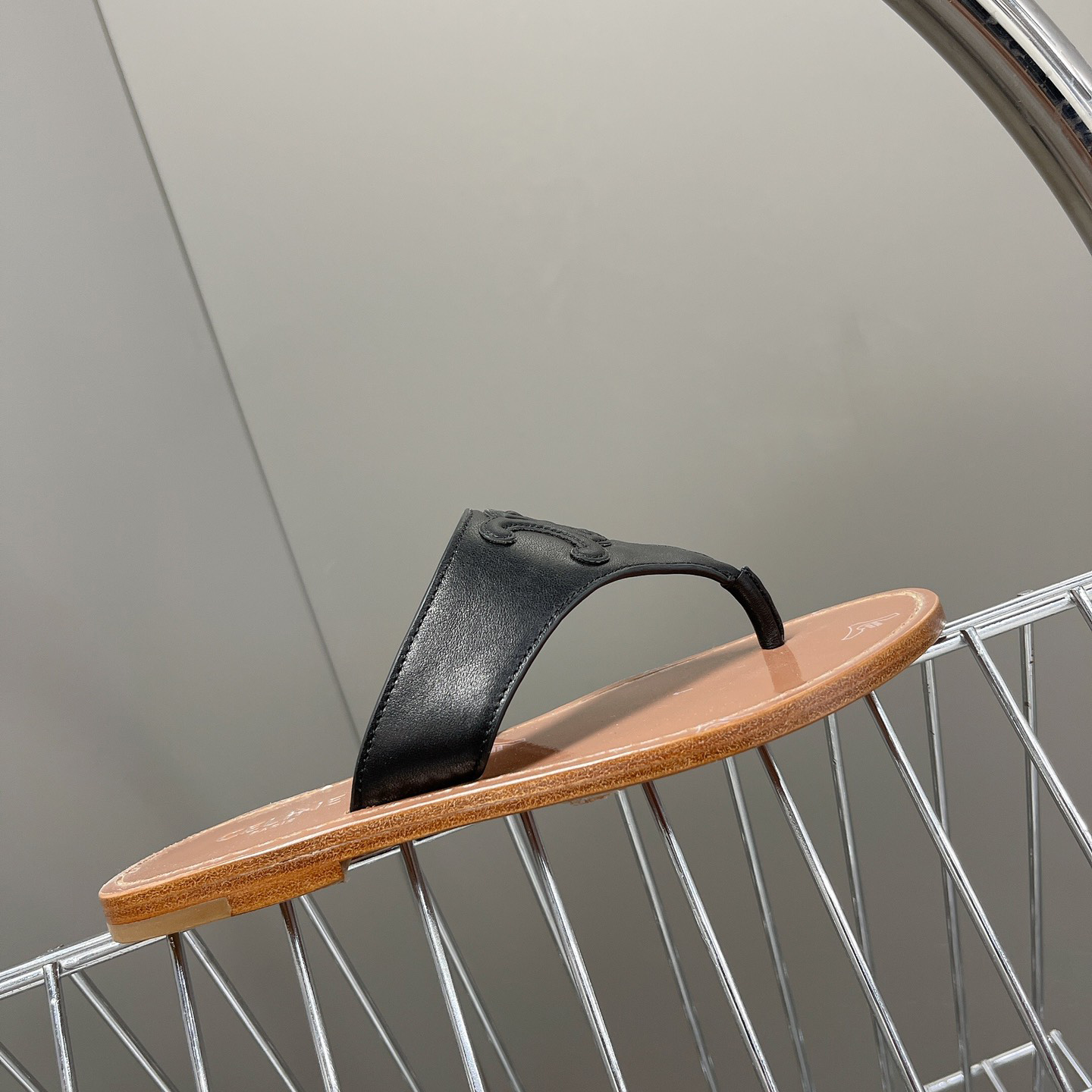 Celine Triomphe Flat Thong In Calfskin Black - DopestKickz