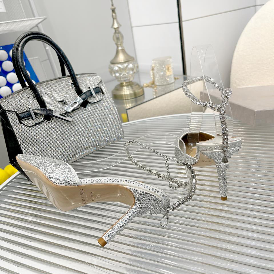 Jimmy Choo Saeda 100 Lvory Satin Pumps With Crystal Embellishment - DopestKickz