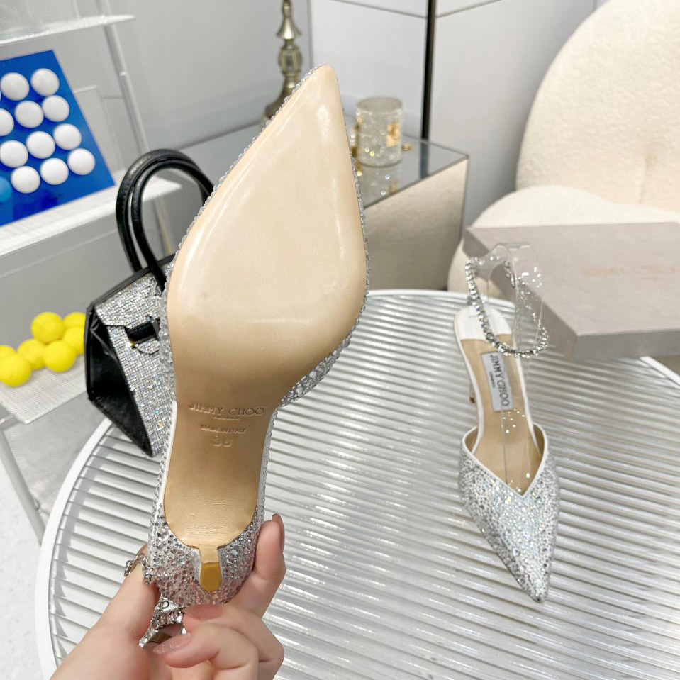 Jimmy Choo Saeda 100 Lvory Satin Pumps With Crystal Embellishment - DopestKickz