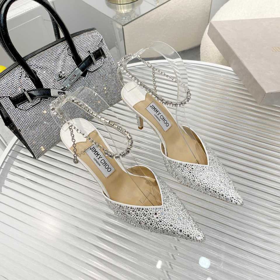 Jimmy Choo Saeda 100 Lvory Satin Pumps With Crystal Embellishment - DopestKickz