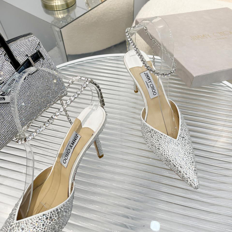 Jimmy Choo Saeda 100 Lvory Satin Pumps With Crystal Embellishment - DopestKickz