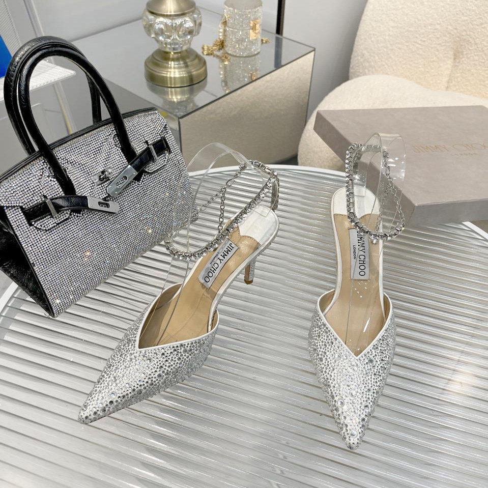 Jimmy Choo Saeda 100 Lvory Satin Pumps With Crystal Embellishment - DopestKickz