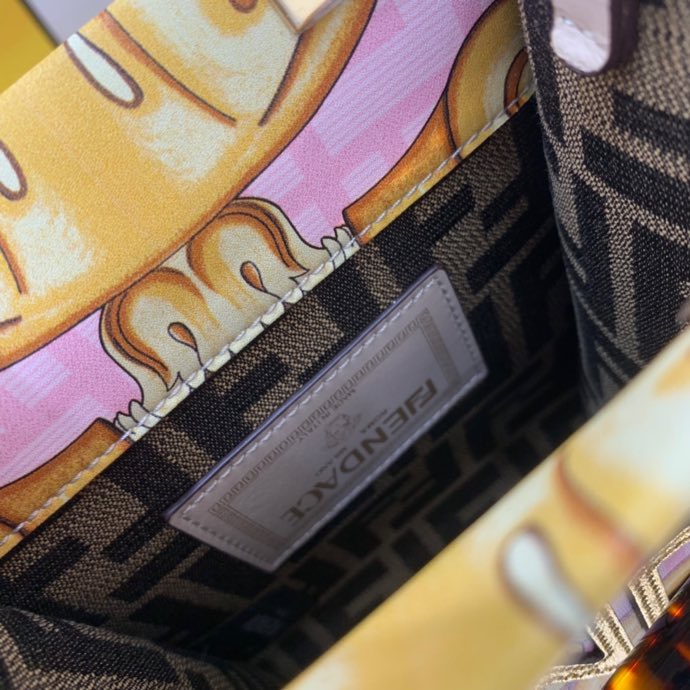 Versace x Fendi Mini Sunshine Shopper Fendace Printed White Leather Mini Bag(13-18-6.5cm) - DopestKickz