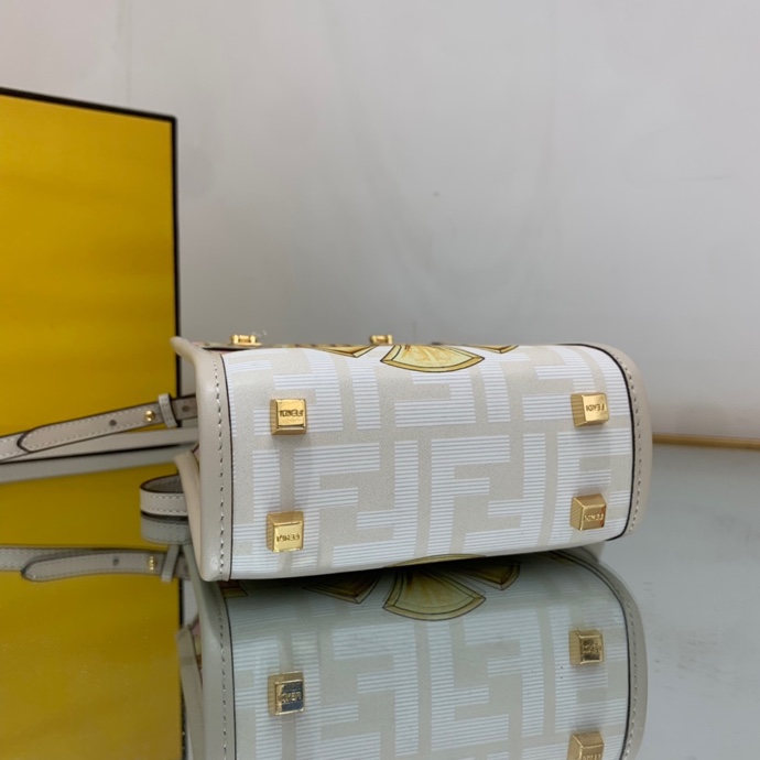 Versace x Fendi Mini Sunshine Shopper Fendace Printed White Leather Mini Bag(13-18-6.5cm) - DopestKickz