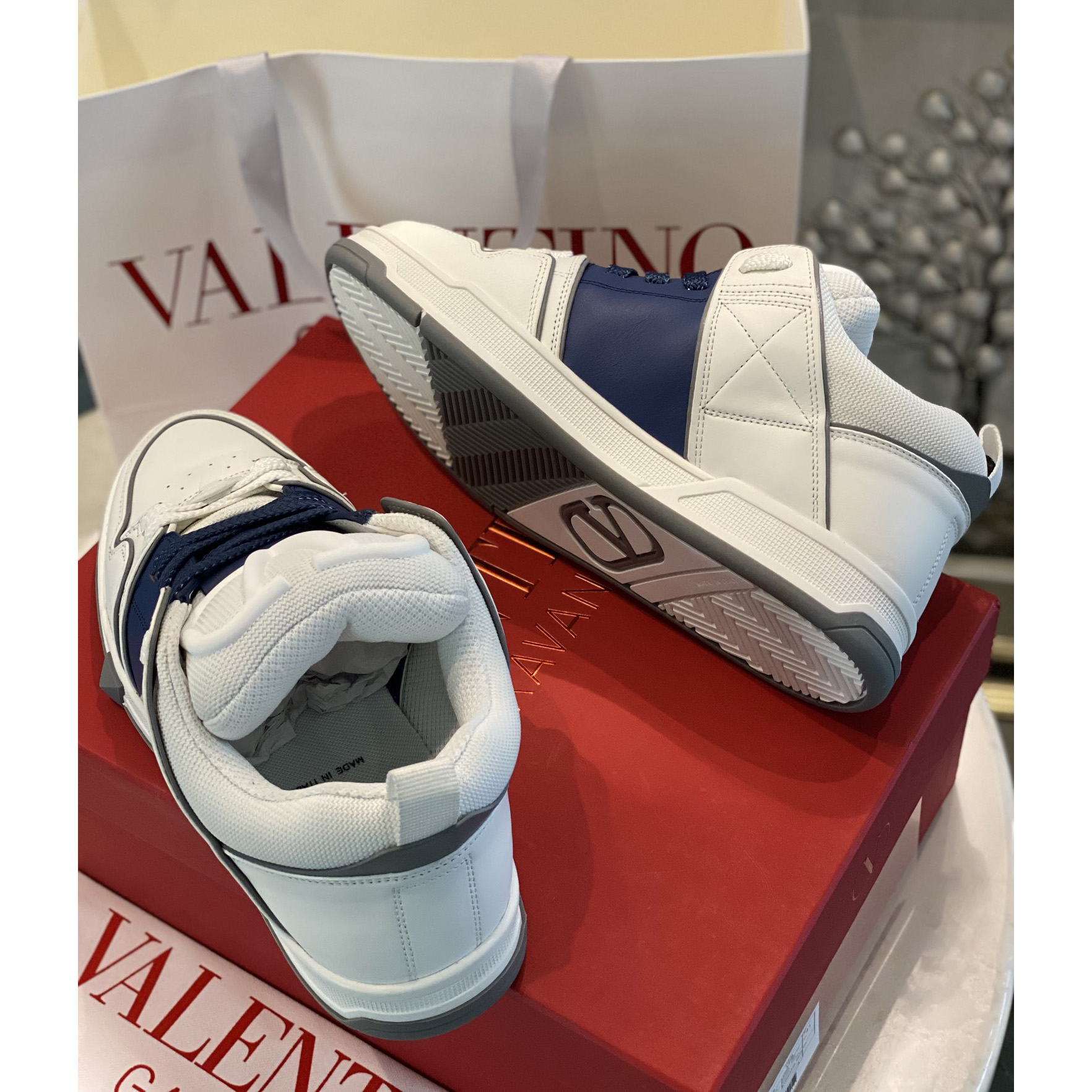 Valenti Open Skate Calfskin And Fabric Sneaker In White/Blue - DopestKickz
