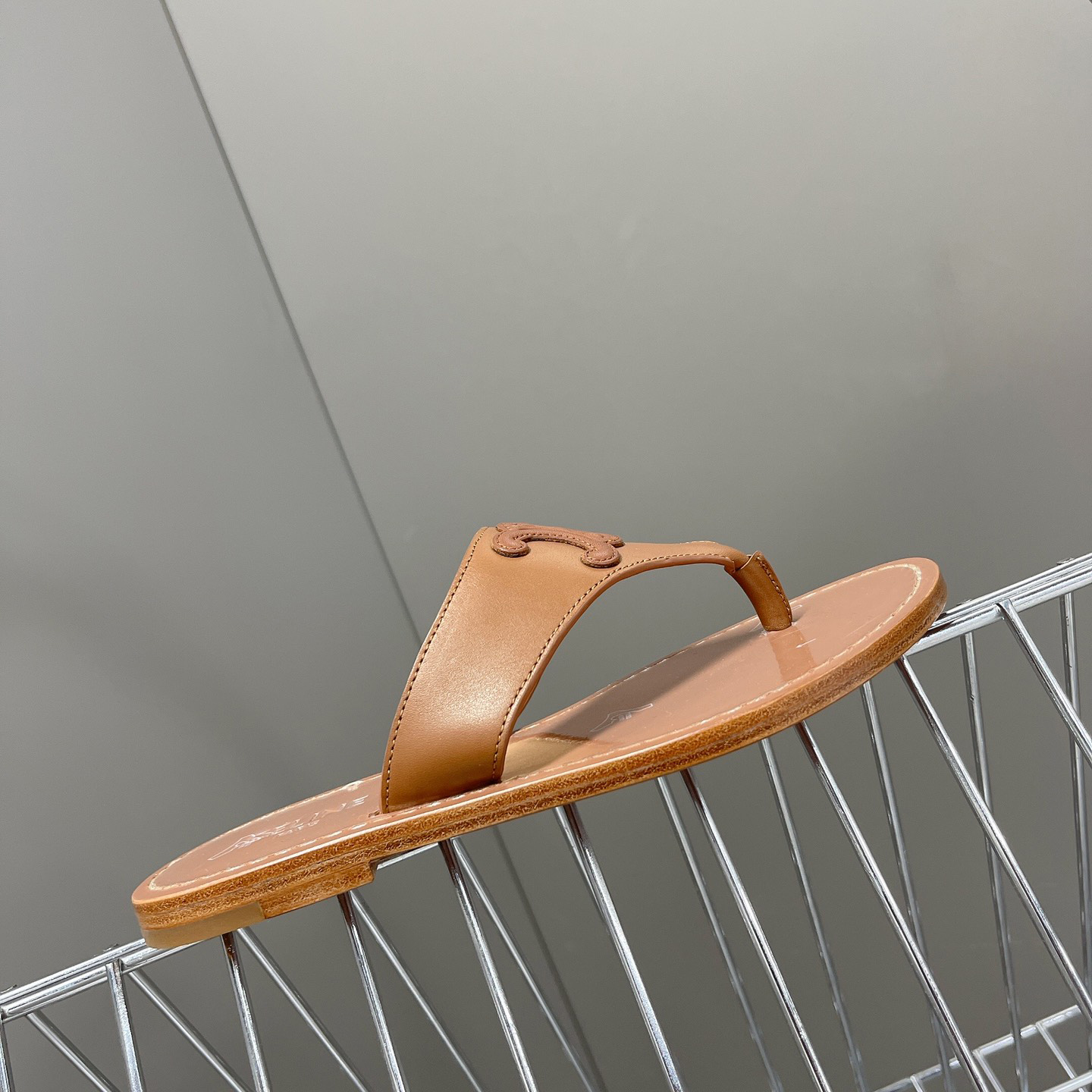 Celine Triomphe Flat Thong In Calfskin Tan - DopestKickz