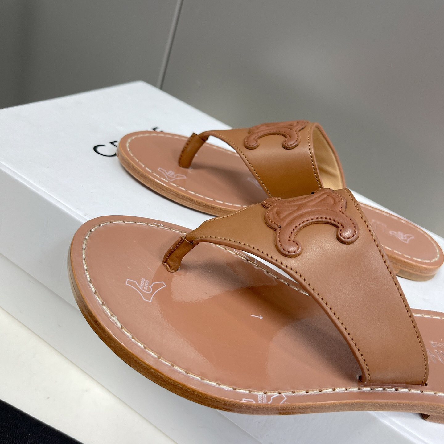 Celine Triomphe Flat Thong In Calfskin Tan - DopestKickz