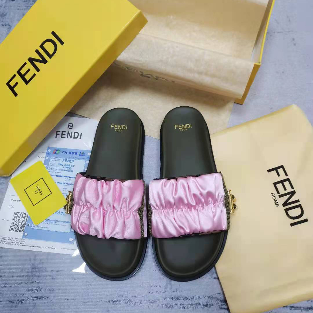 Fendi Fendi Feel Pink Satin Slides - DopestKickz