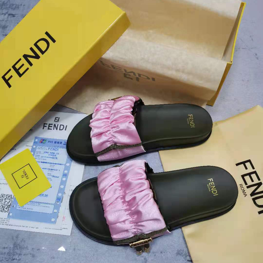 Fendi Fendi Feel Pink Satin Slides - DopestKickz
