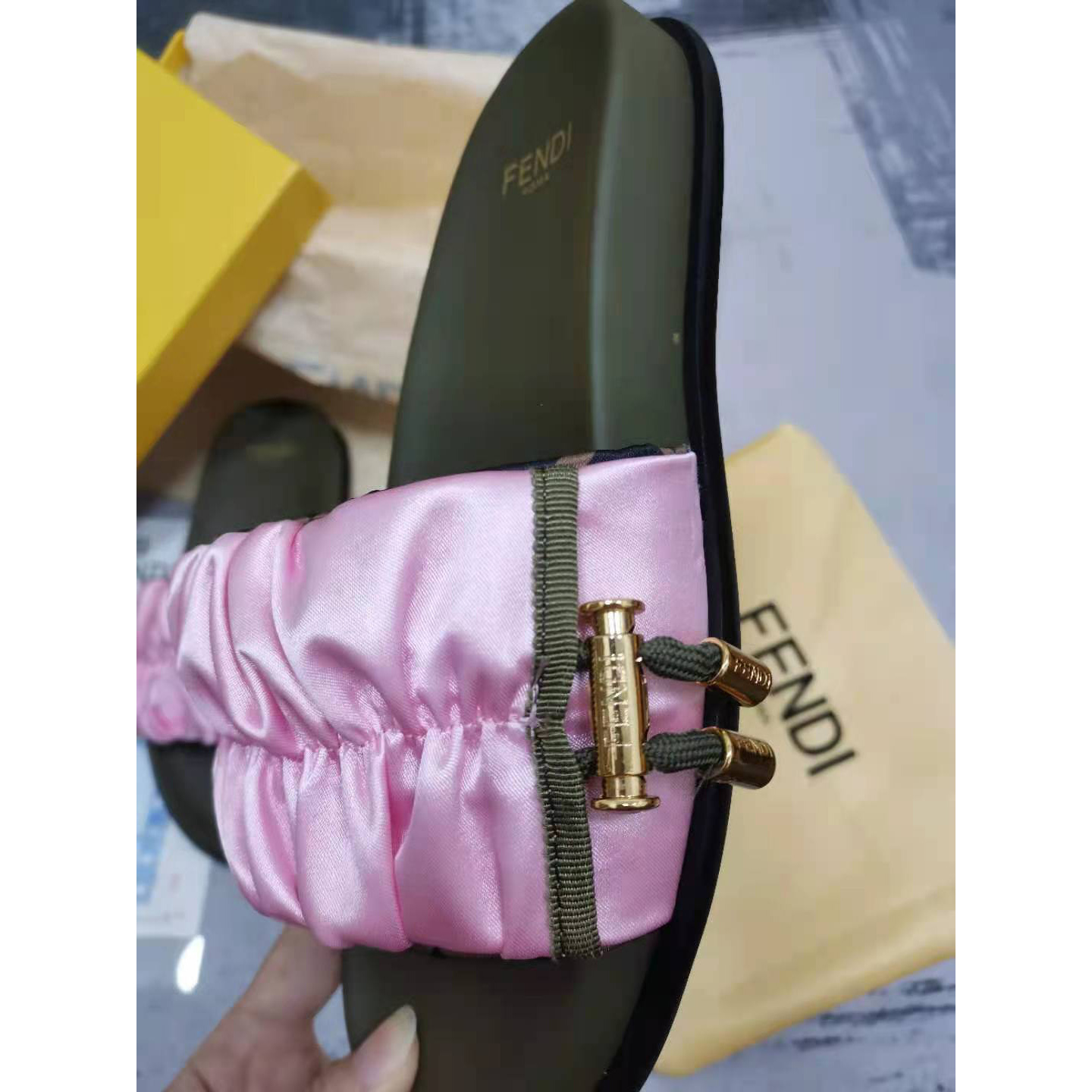 Fendi Fendi Feel Pink Satin Slides - DopestKickz