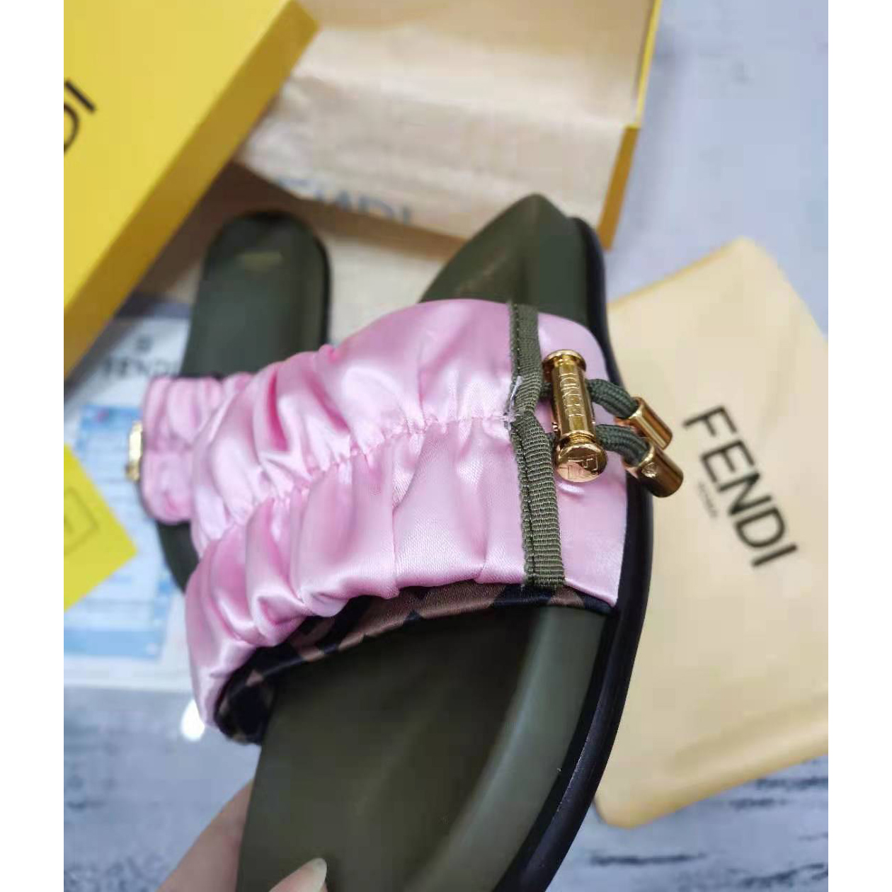 Fendi Fendi Feel Pink Satin Slides - DopestKickz