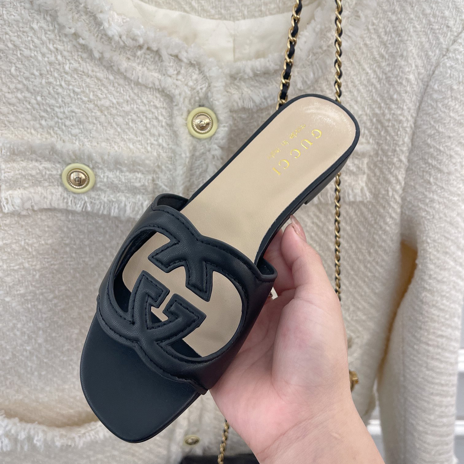 Gucci Women's Interlocking G Cut-Out Slide Sandal - DopestKickz