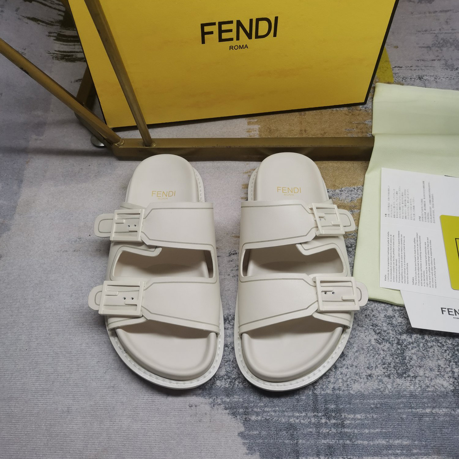 Fendi Feel WhiteFF Fabric Slides - DopestKickz