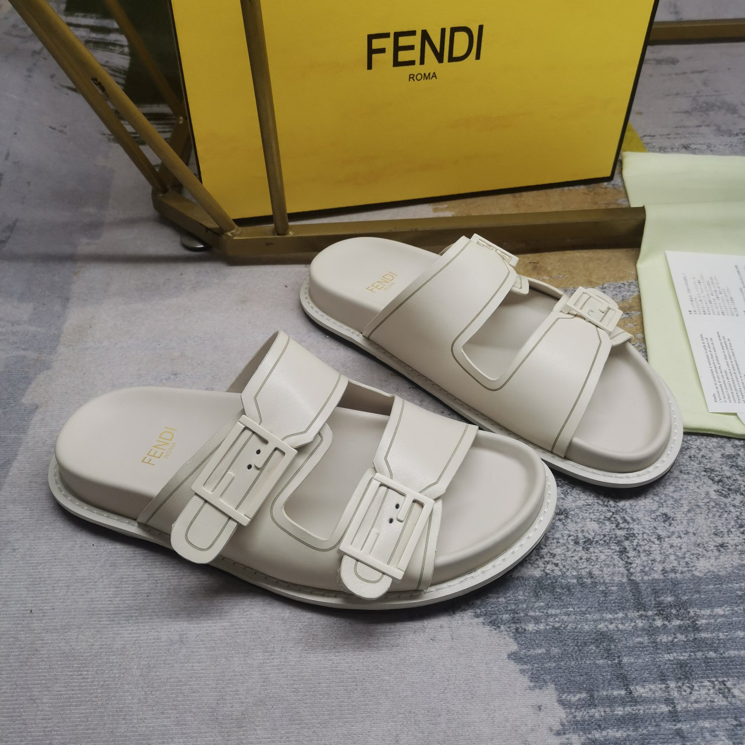 Fendi Feel WhiteFF Fabric Slides - DopestKickz