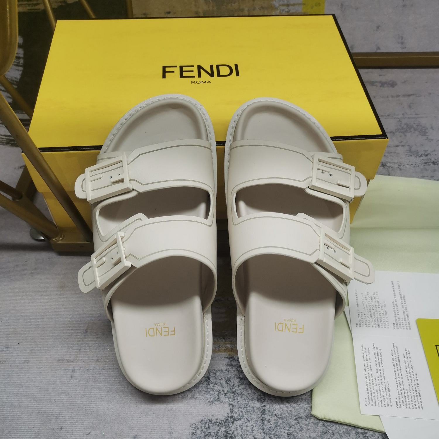 Fendi Feel WhiteFF Fabric Slides - DopestKickz