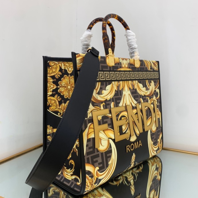 Versace x Fendi Sunshine Medium Fendace Printed White Leather Shopper(35-31-17cm) - DopestKickz