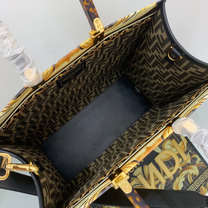 Versace x Fendi Sunshine Medium Fendace Printed White Leather Shopper(35-31-17cm) - DopestKickz