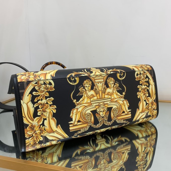 Versace x Fendi Sunshine Medium Fendace Printed White Leather Shopper(35-31-17cm) - DopestKickz