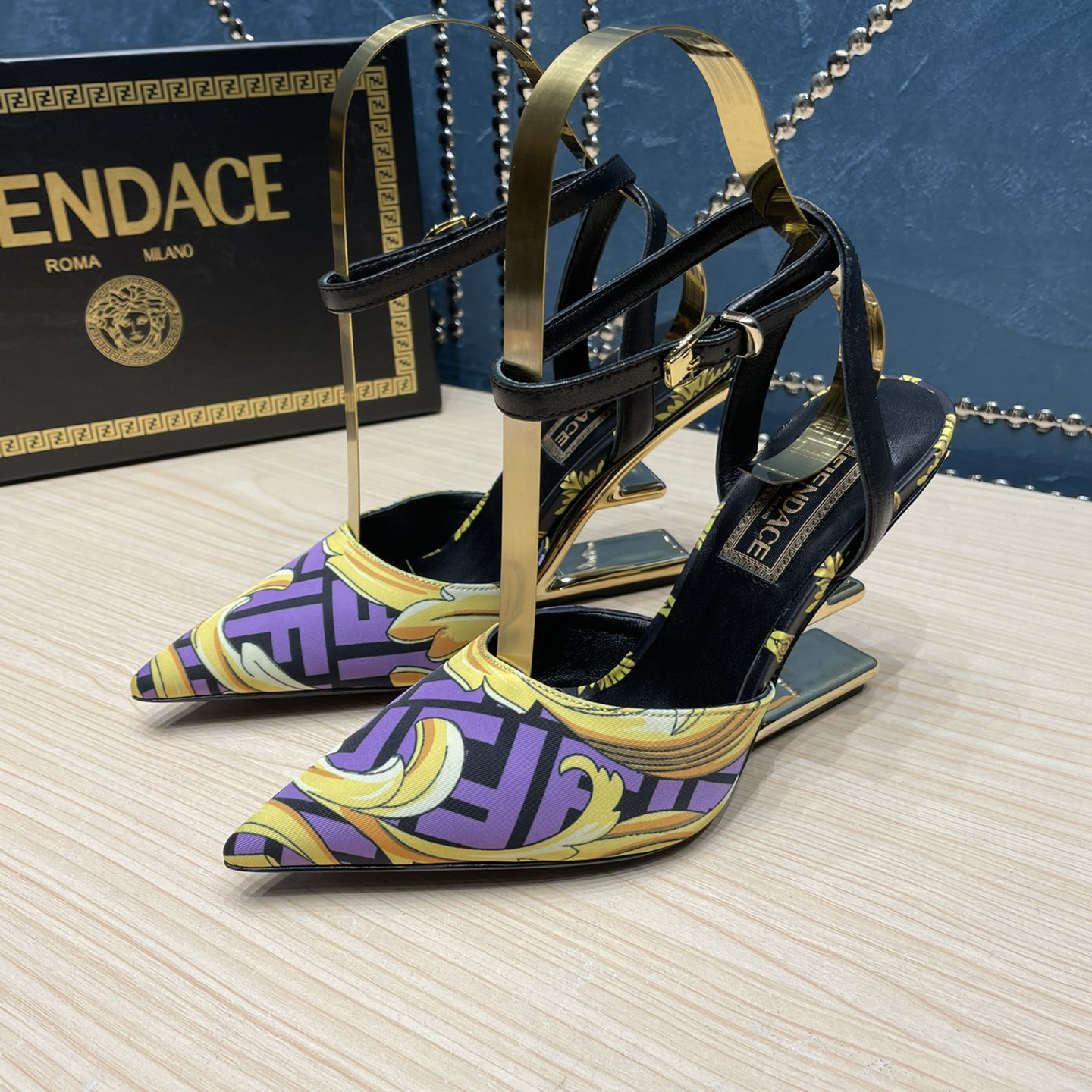 Fendi x Versace Fendace Printed Silk High-Heeled Slingbacks - DopestKickz