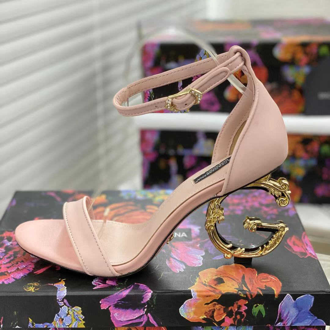 Dolce & Gabbana Nappa Leather Sandals With Baroque DG Heel - DopestKickz