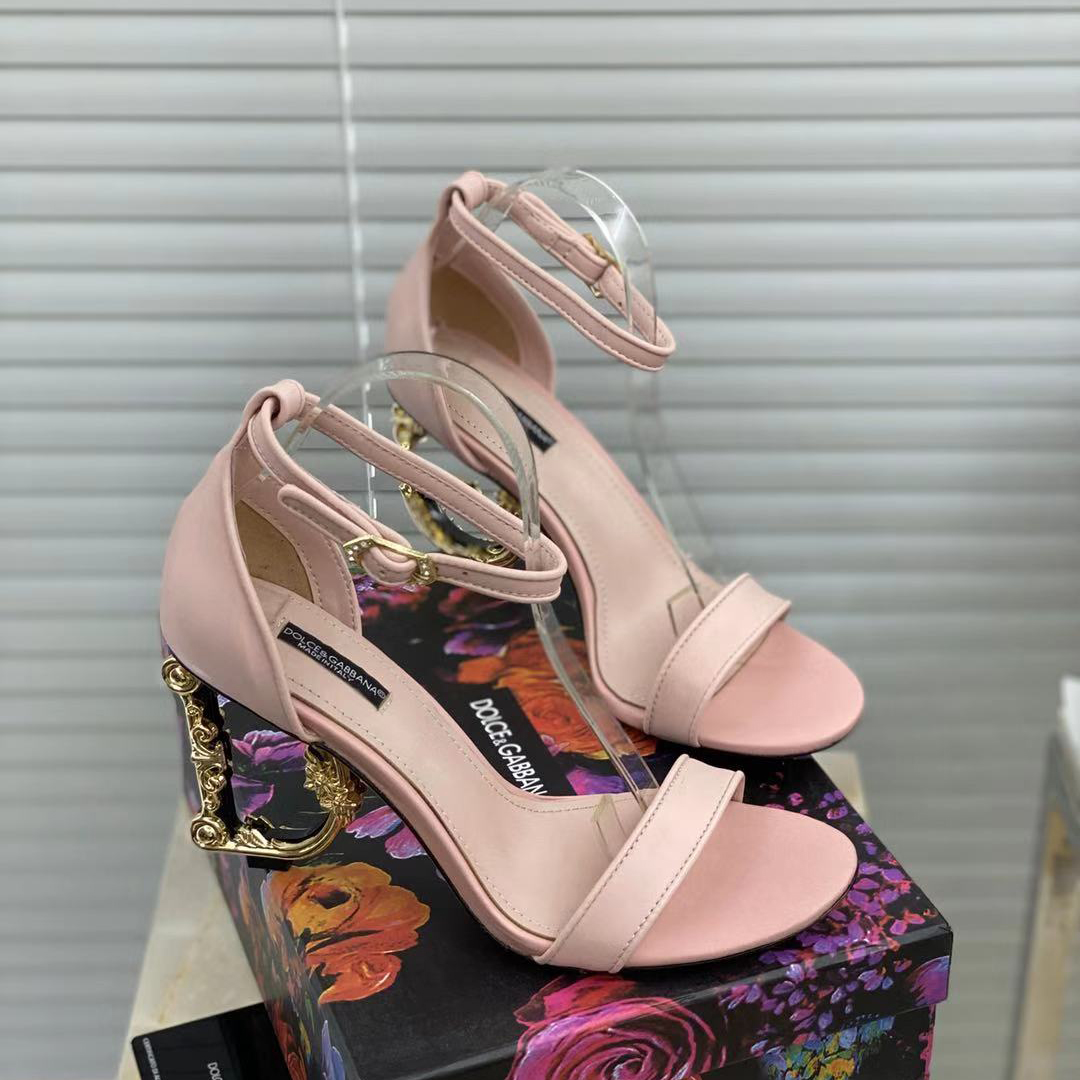 Dolce & Gabbana Nappa Leather Sandals With Baroque DG Heel - DopestKickz