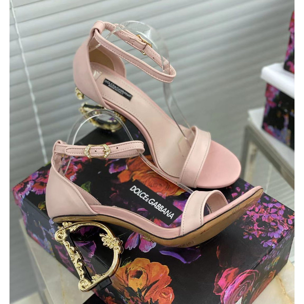 Dolce & Gabbana Nappa Leather Sandals With Baroque DG Heel - DopestKickz