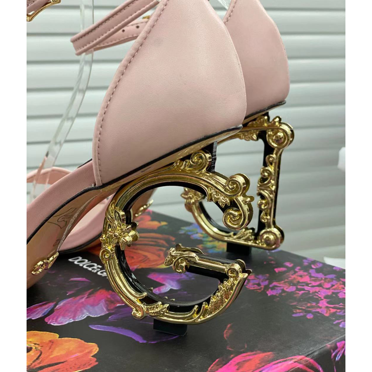 Dolce & Gabbana Nappa Leather Sandals With Baroque DG Heel - DopestKickz
