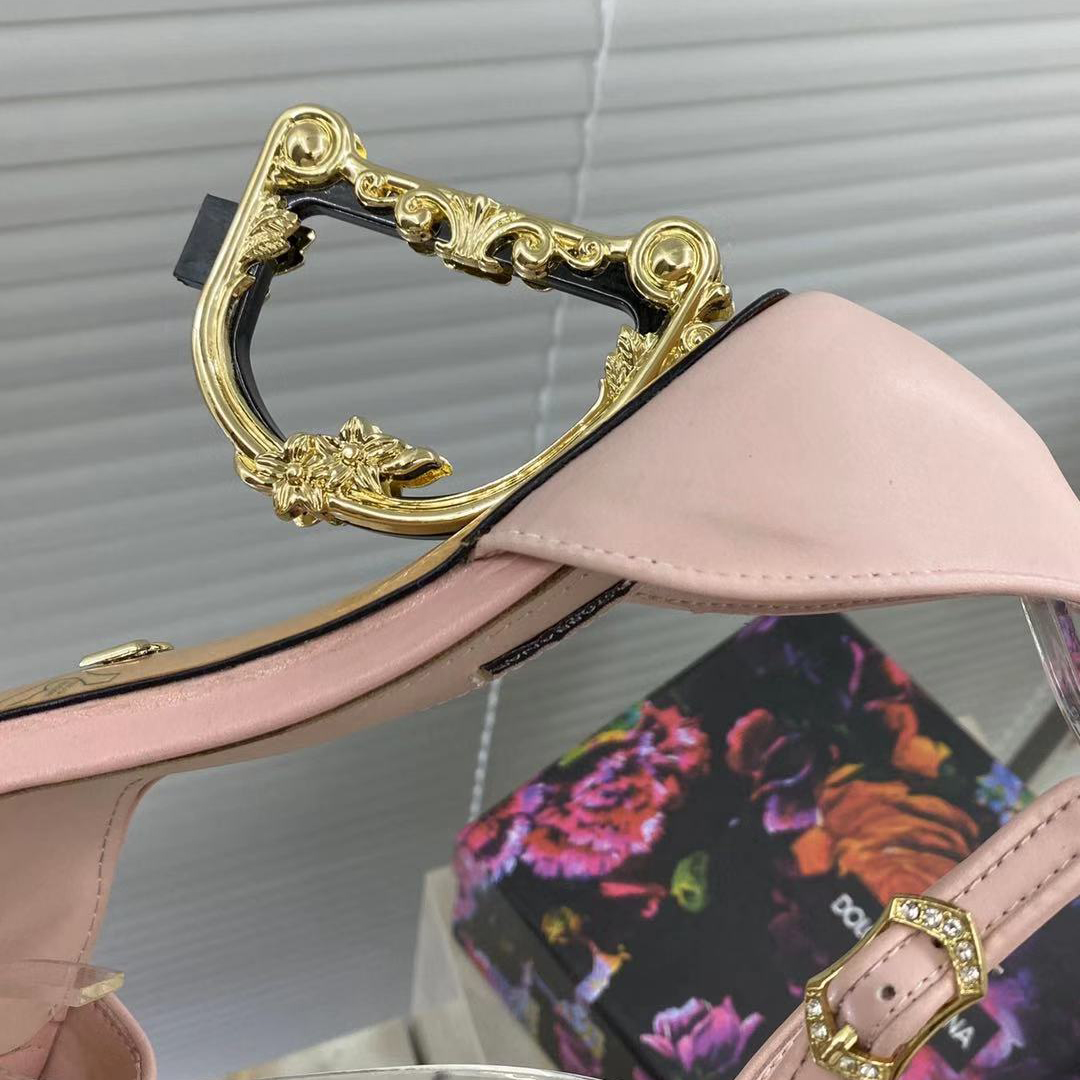 Dolce & Gabbana Nappa Leather Sandals With Baroque DG Heel - DopestKickz