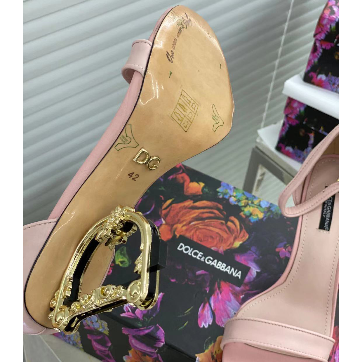 Dolce & Gabbana Nappa Leather Sandals With Baroque DG Heel - DopestKickz