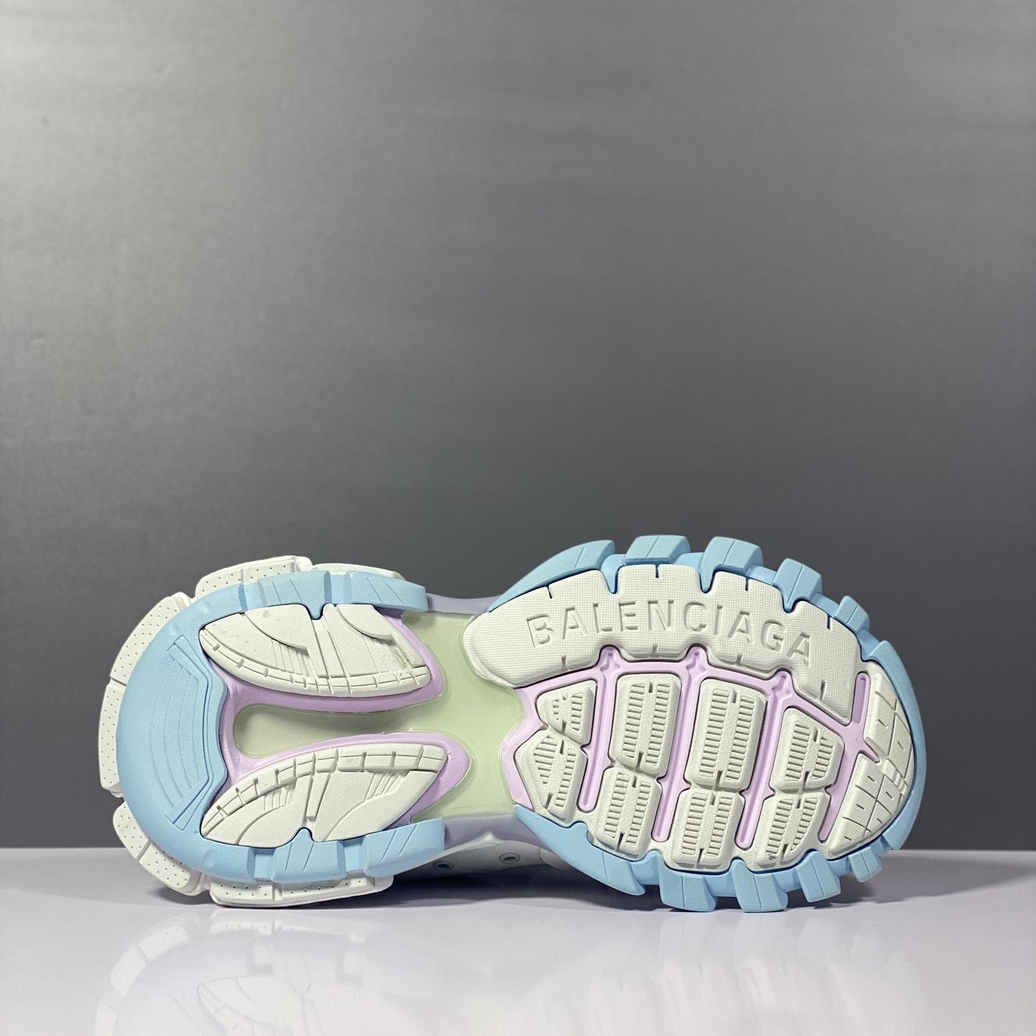 Balenciaga Track Mule In White, Light Blue And Light Pink Mesh And Nylon - DopestKickz