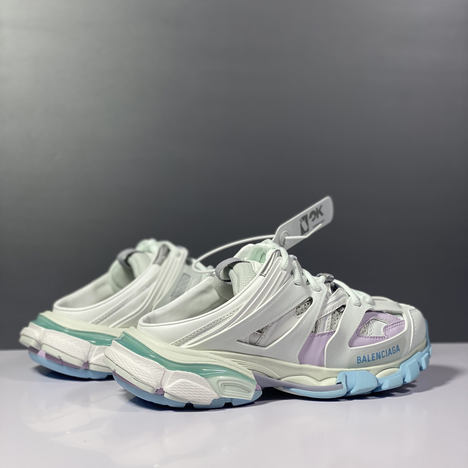 Balenciaga Track Mule In White, Light Blue And Light Pink Mesh And Nylon - DopestKickz