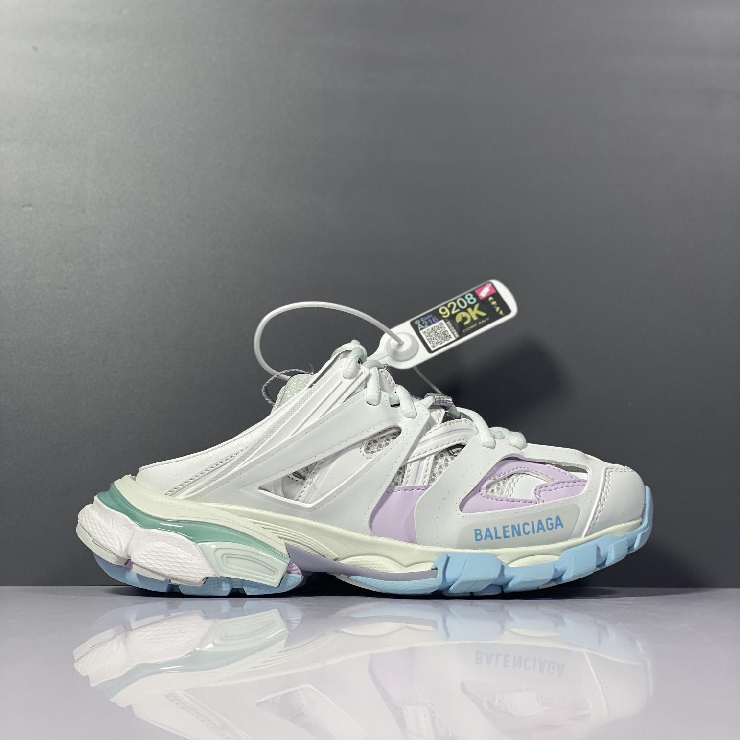 Balenciaga Track Mule In White, Light Blue And Light Pink Mesh And Nylon - DopestKickz