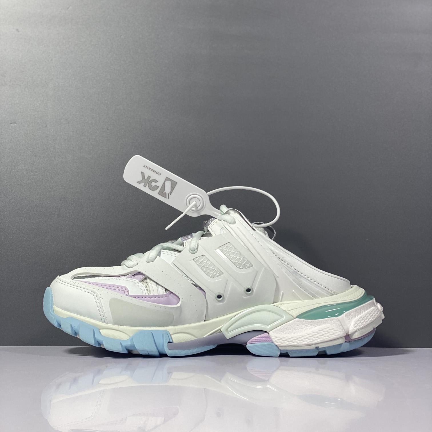 Balenciaga Track Mule In White, Light Blue And Light Pink Mesh And Nylon - DopestKickz