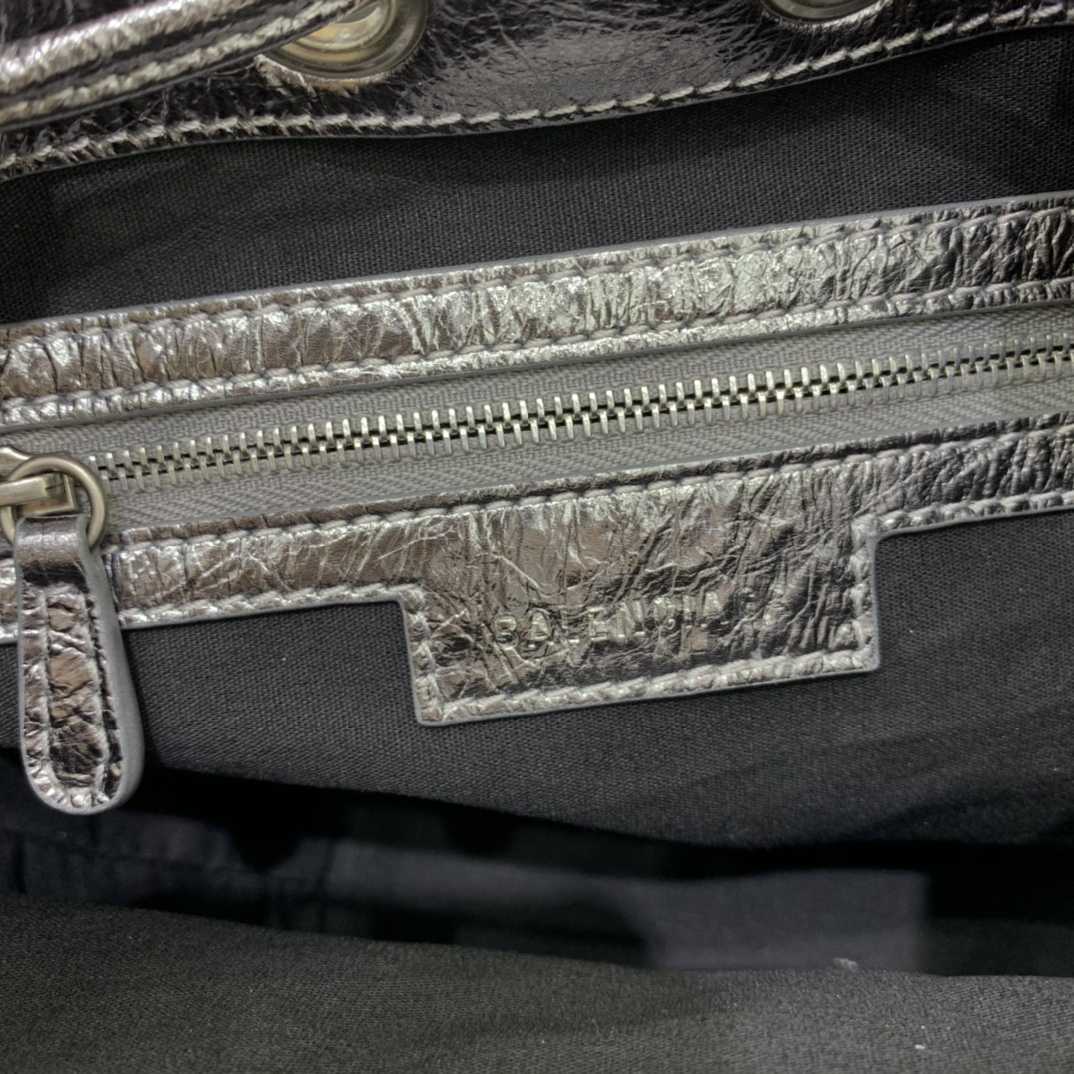 Balenciaga Le Cagole XS Bucket Bag In Silver Metallized Arena Lambskin, Aged-Silver Hardware With White Rhinestones(15-19.8-17.8cm) - DopestKickz