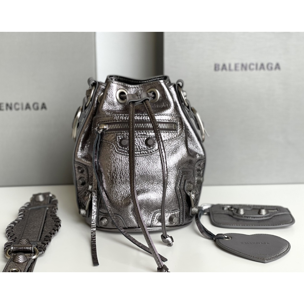 Balenciaga Le Cagole XS Bucket Bag Metallized With Rhinestones - DopestKickz
